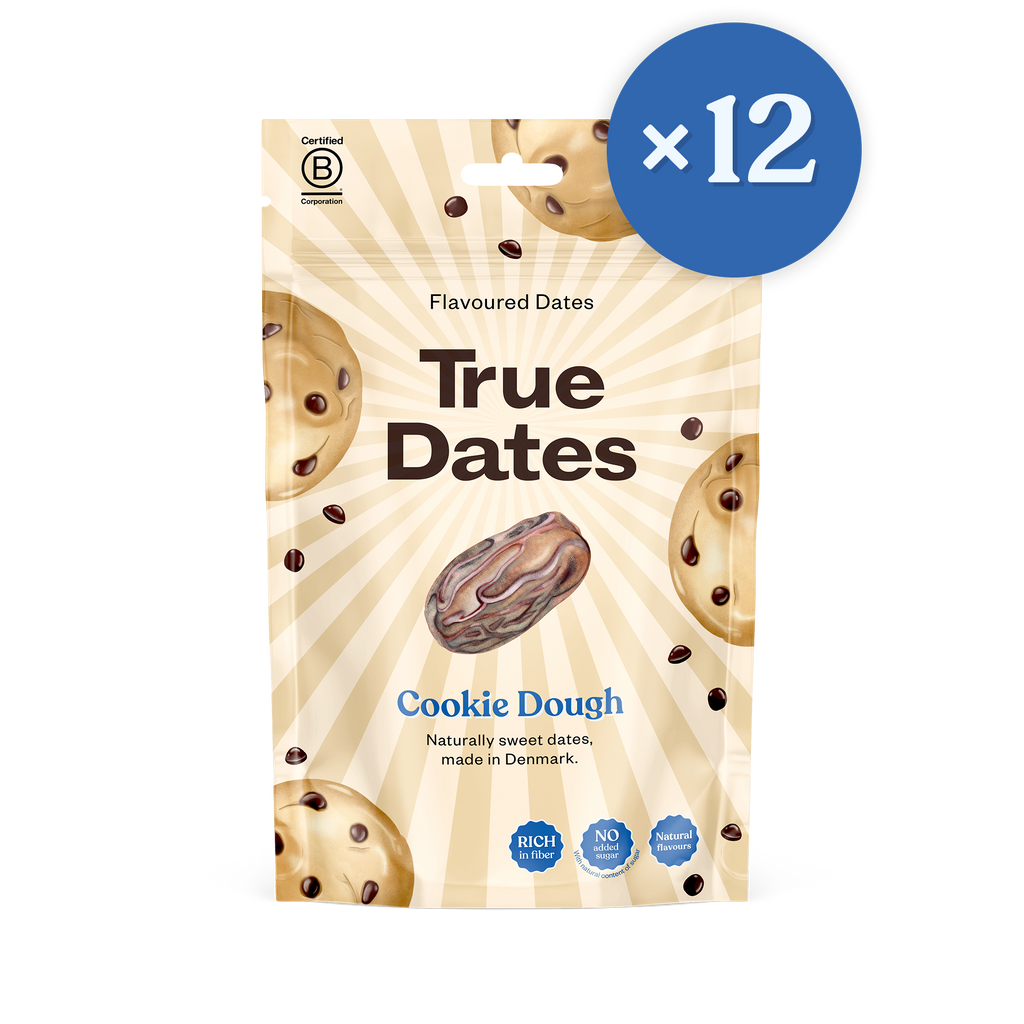 True Dates Cookie Dough naturally sweet dates with flavour wrapped in home compostable packaging