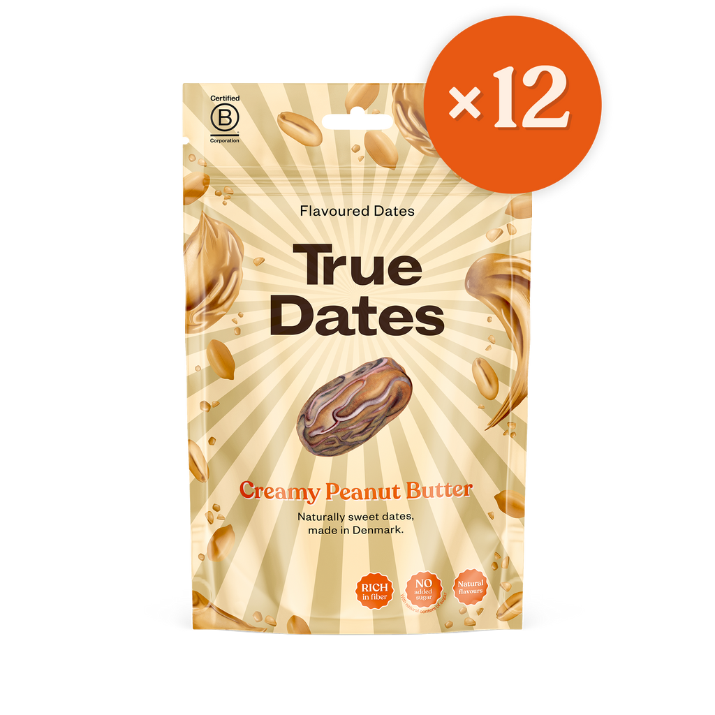 True Dates Creamy Peanut Butter naturally sweet dates with flavour wrapped in home compostable packaging