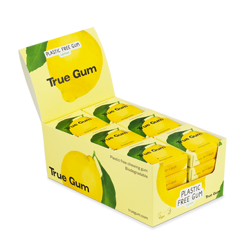 True Gum Lemon biodegradable, sugar-free, plastic-free chewing gum 24-pack