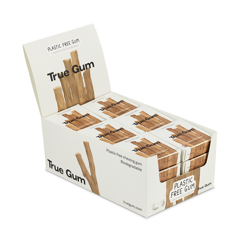 True Gum Liquorice and Eucalyptus Plastic-free, vegan, biodegradable chewing gum 24-pack