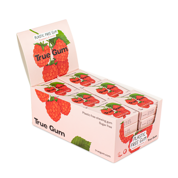 True Gum Raspberry and Vanilla Plastic-free, biogradable, vegan chewing gum 24-pack
